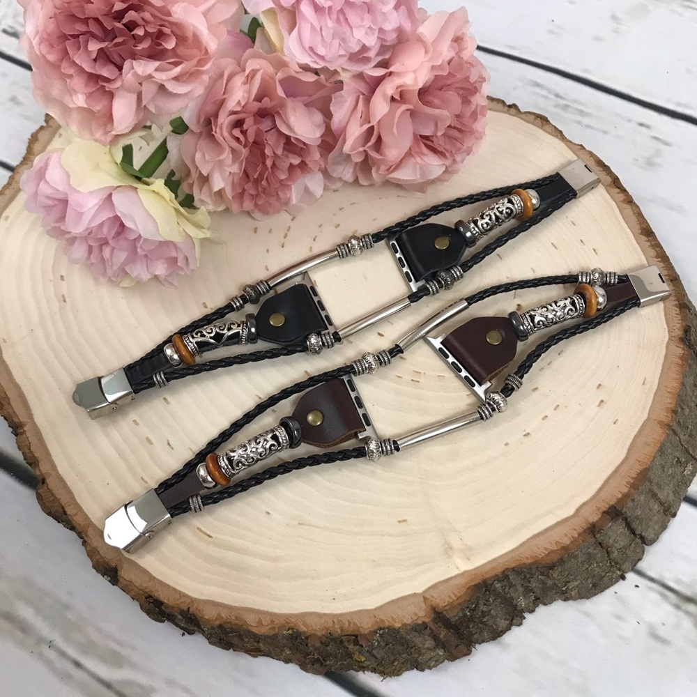 Beaded Braided Leather Watchband for Apple - Picture 10 of 16